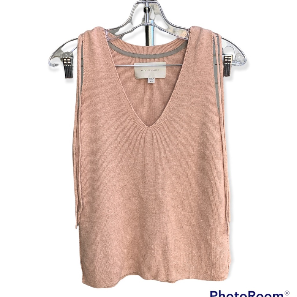 BLUSH SWEATER VEST WITH V NECK AND LONG PINK STRAPS